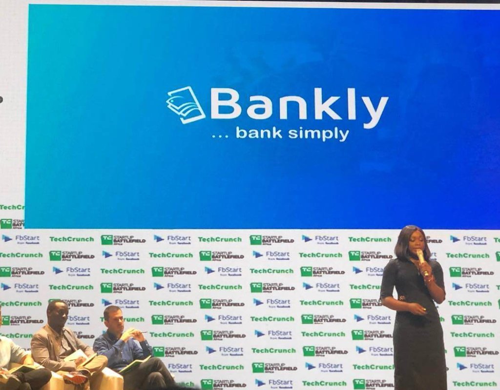 Bankly CEO Tomilola Adejana presenting at TechCrunch Battlefield Africa in December 2018.