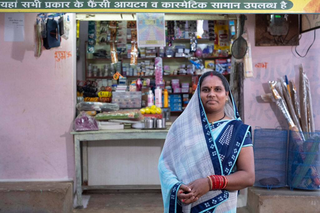 Chandra in front of her store in Raipur, India