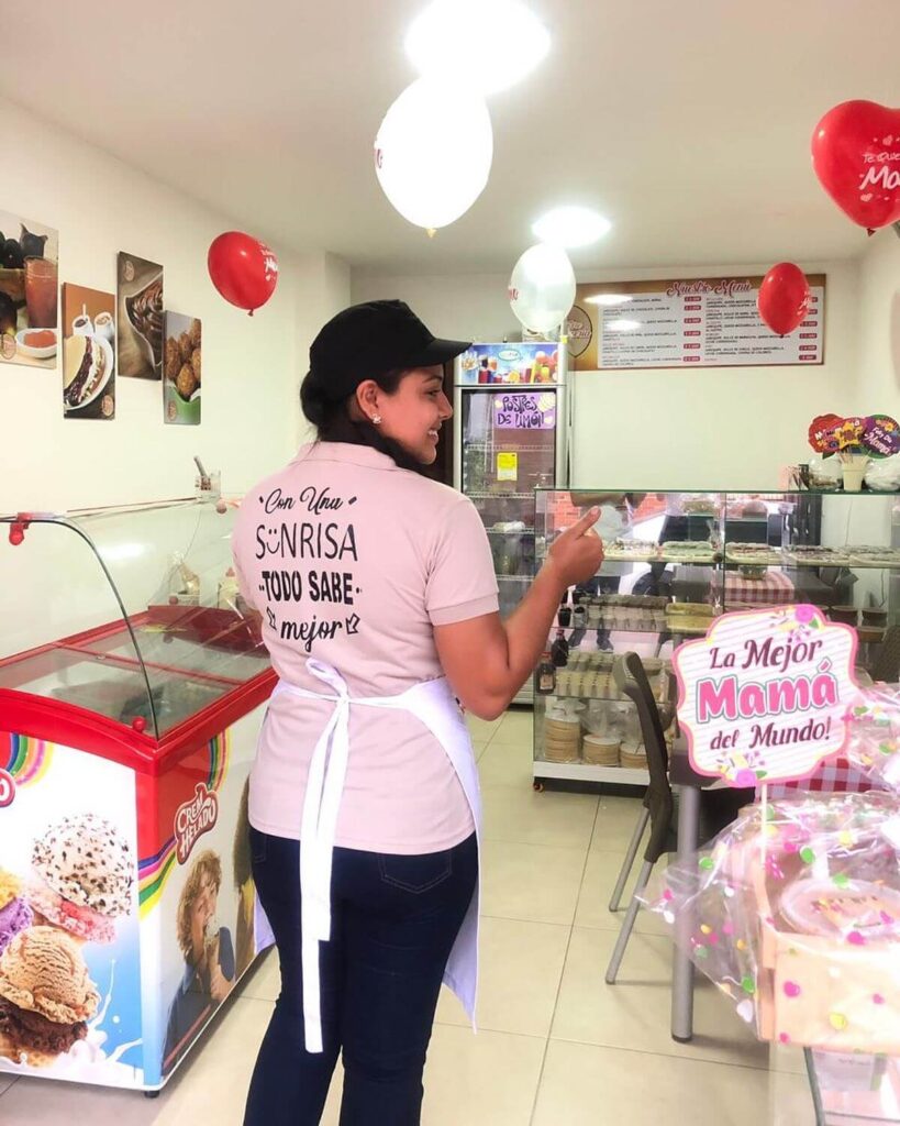 Colombian microentrepreneur Karen in her family's confectionary business
