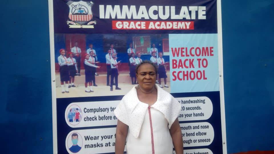 Grace Ogunleye at her school in Lagos