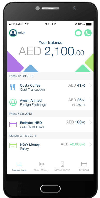 A screenshot of the NOW Money app