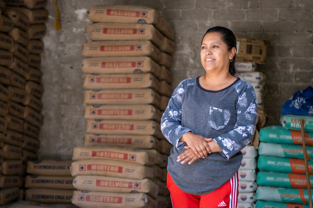 Maria Olga outside her construction store in Mexico