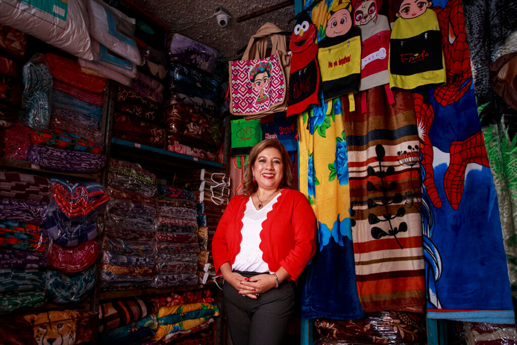 Claudia in her textile shop in Guatemala City