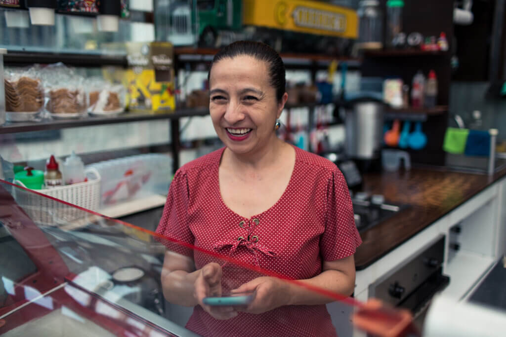 Claudia at her ice cream shop in Bogota