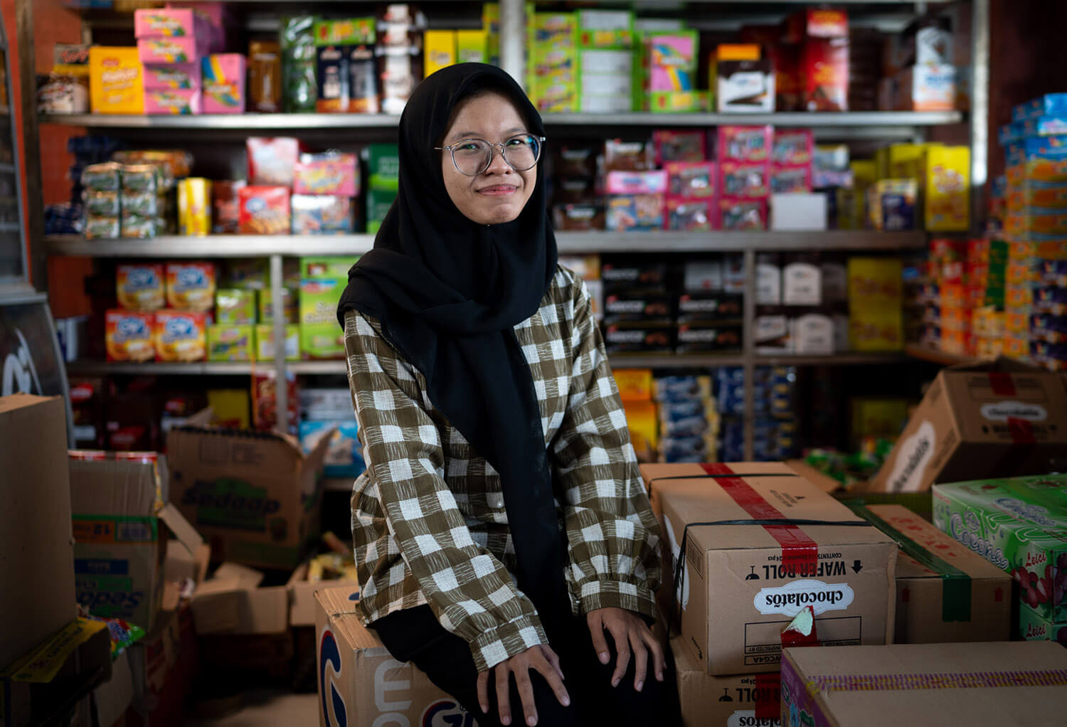 Amelia at her shop in Indonesia