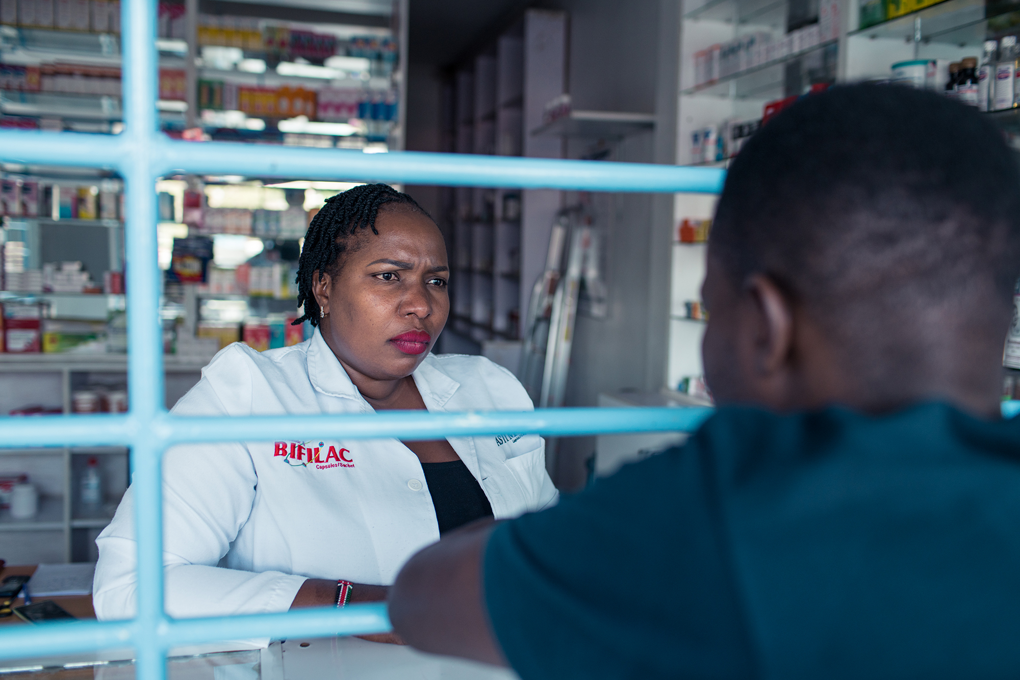 Serah at her pharmacy in Nairobi, Kenya