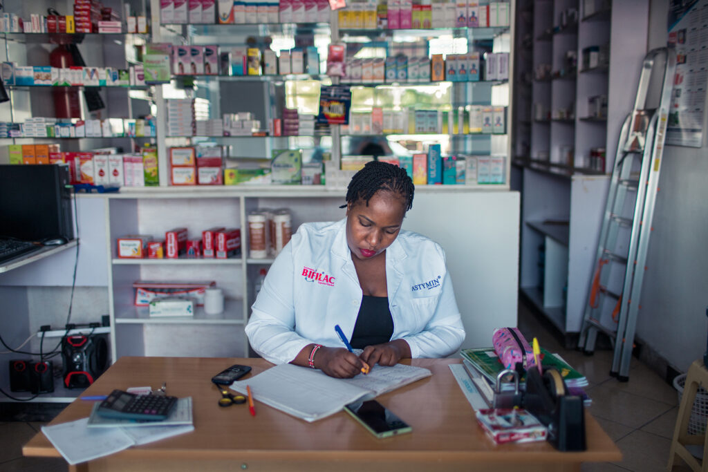 Serah at her pharmacy in Nairobi, Kenya