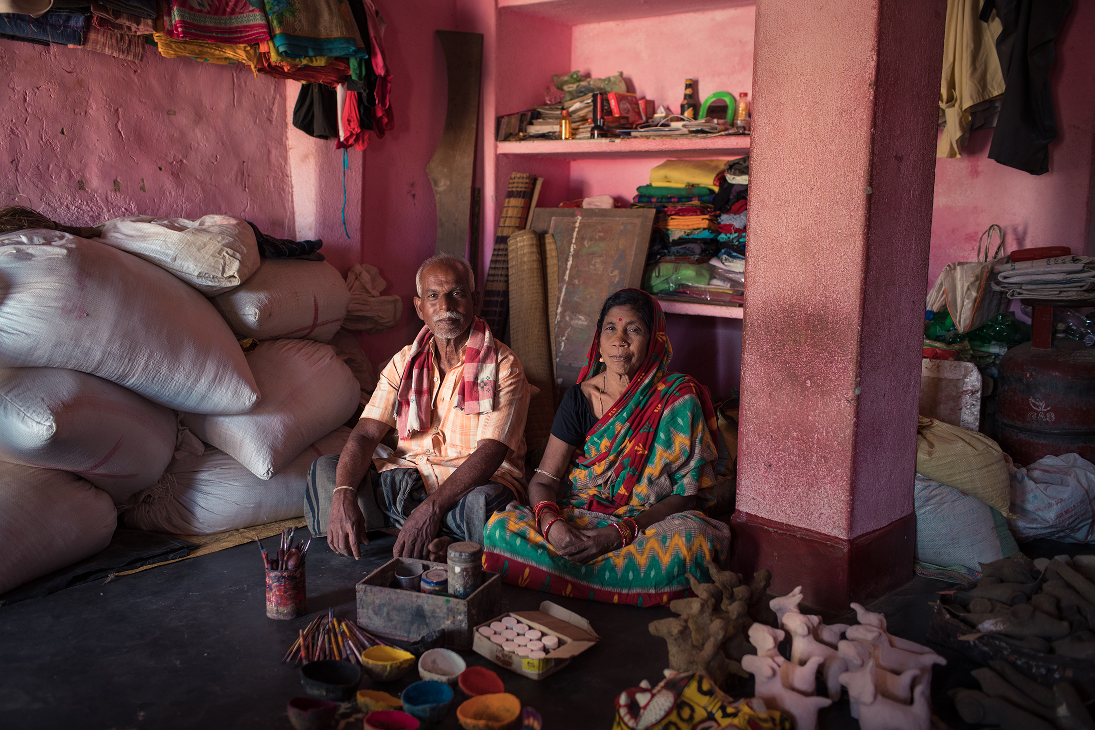 Manjulata and Charan in their workshop in rural Odisha, India