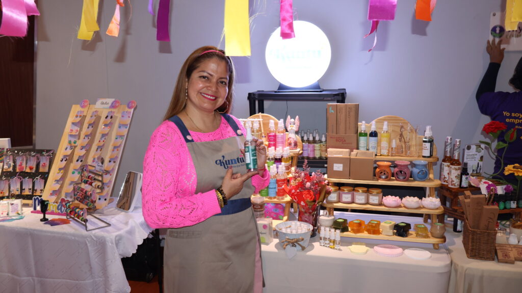 Woman shows her products